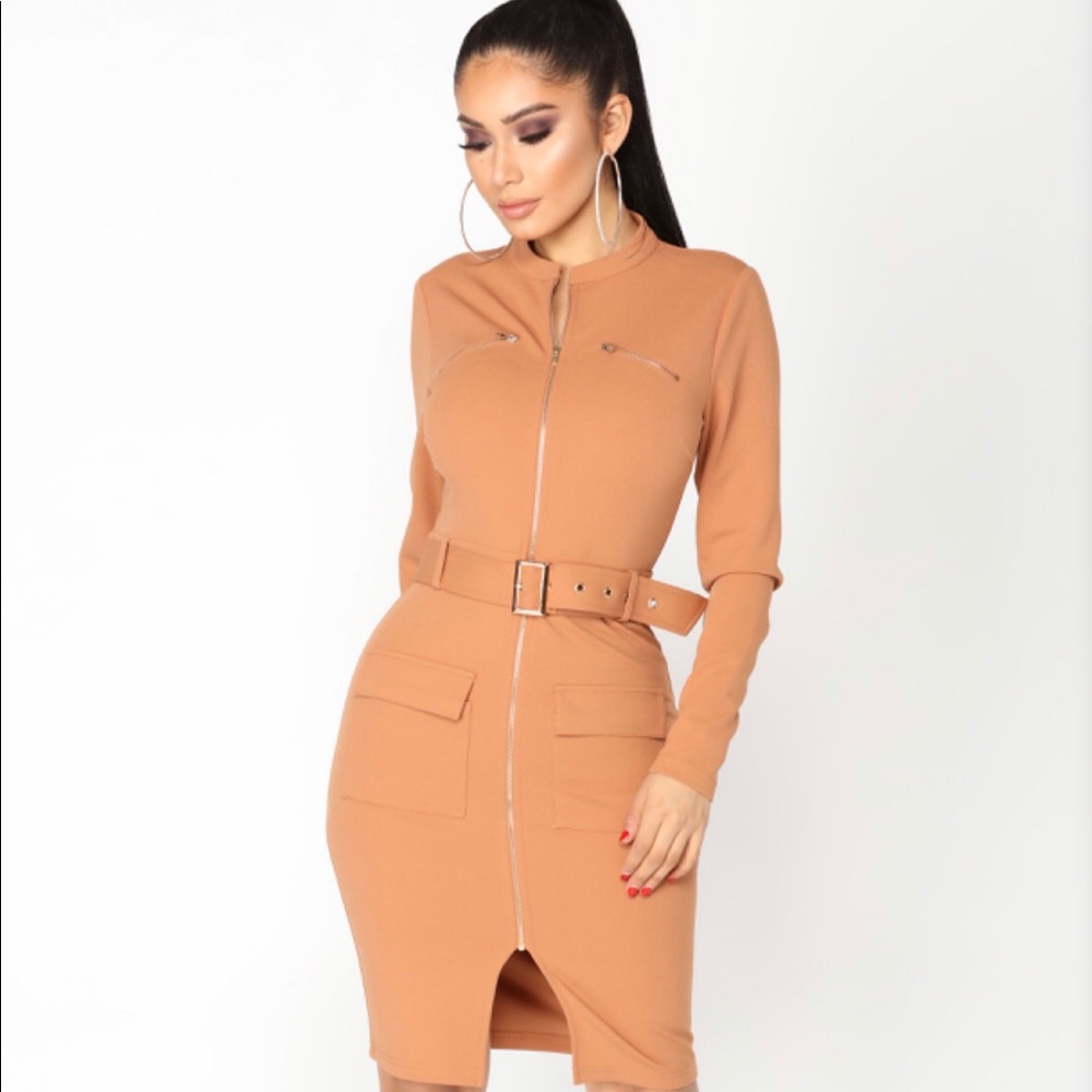 Tan Belted Dress